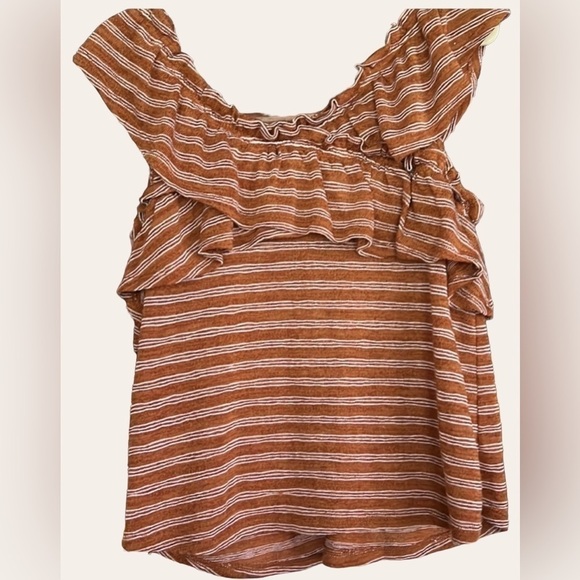 MAURICES Cinnamon/ White Striped Criss/ Cross Ruffled Tank Top, Size Large, GUC. - Picture 2 of 3